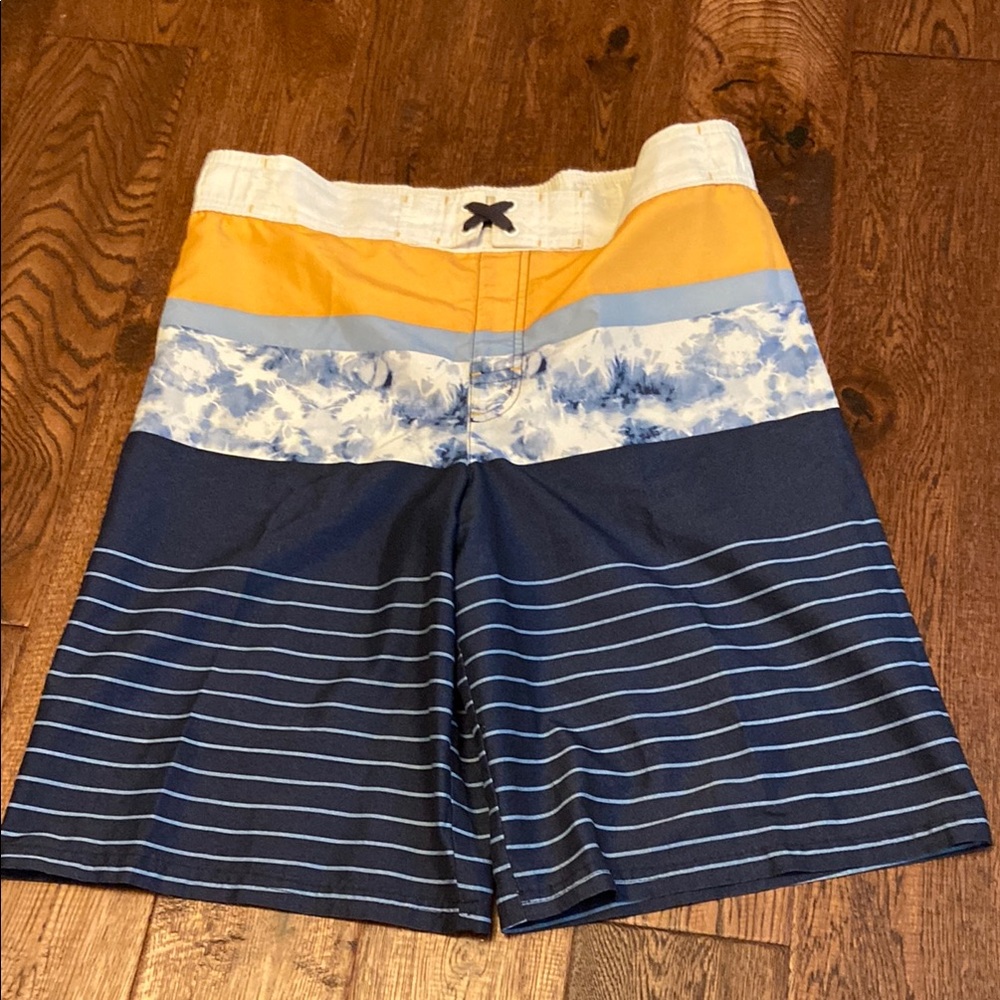 Kids Swim Trunks - Blue, Yellow, and White